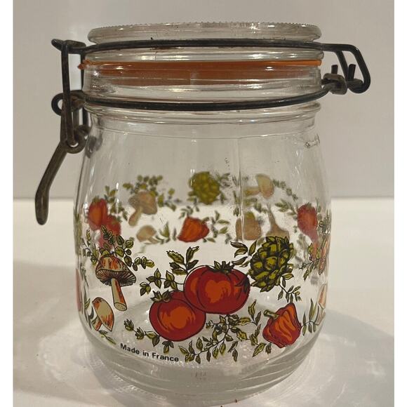 Vtg ARC France Spice Of Life Glass Jar Canister Mushroom Veggie Bail Hinged Lid - Picture 1 of 8